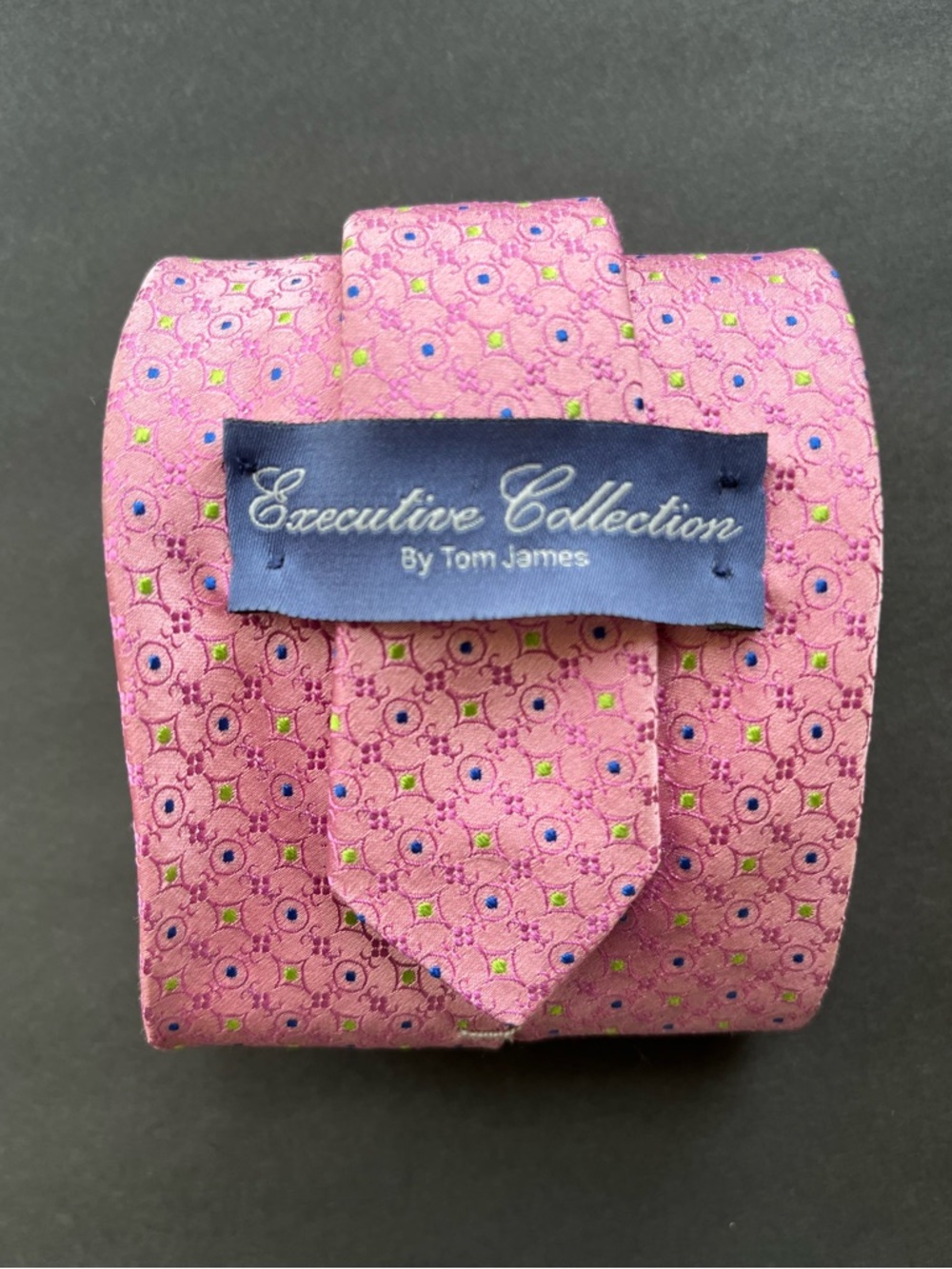 Tom James Executive Collection Pink Blue Green Silk Tie
